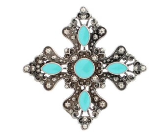 Turquoise and Antique Silver Flower Concho 1-1/4" 7213-03
