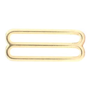 May include: Gold metal slider buckle with two parallel openings.