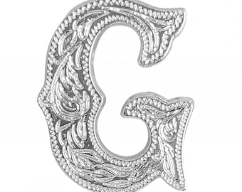 Alphabet Letter G Shiny Silver Concho Screw Back 3/4" 1339-09