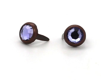 Purple Rhinestone Copper Plated Brass Nailhead Spots, 10 pk