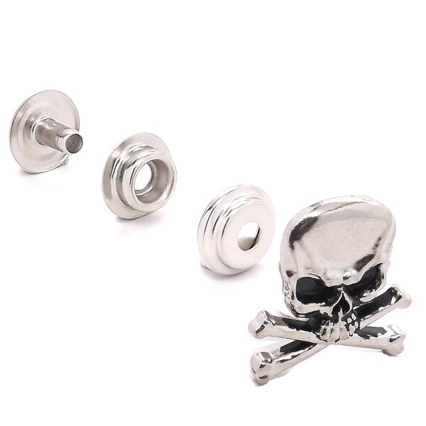 Skull Crossbones Line 24 Snap Set Nickel 1-1/4" 1265-67 Made in USA