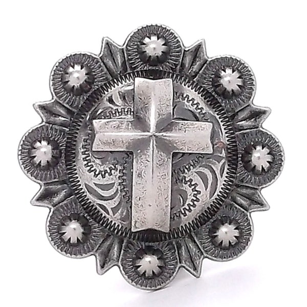 Cross Berry Screw Back Concho Antique Silver All Metal 1-1/4" 1737-21