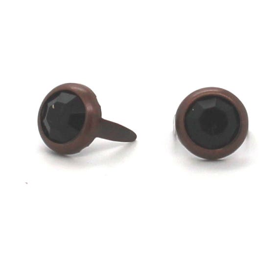 Black Stone Nailhead Rhinestone Copper Plated Brass Spots 10 Etsy