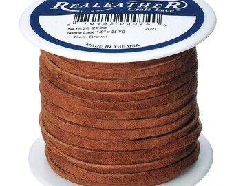 Suede Craft Lace Medium Brown 1/8" x 25 yds. by Realeather Made in USA