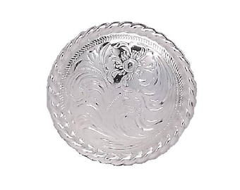 Rose Flower 1-1/2" Shiny Silver Rope Edge Screw Back Concho 1787s Stecksstore