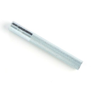 May include: A silver metal punch tool with a knurled handle and the number "8.00" printed on the side.