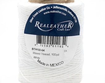 Realeather Cord Waxed Thread for Leather Crafts, 50 G, White