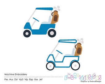 Golf Cart Embroidery Applique & Filled Stitch Design (Instant Download)