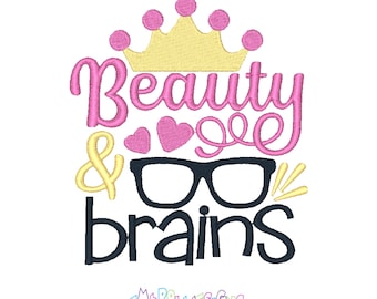 Beauty and Brains Machine Embroidery Design with Glasses & Hearts