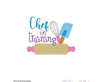 Chef in Training Machine Embroidery Design Template Word Art Kitchen Embroidery Designs Filled stitch 4X4 5X7 8X8 6X10 Instant download