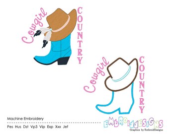 Cowgirl Country Embroidery Applique Design (Instant Download)