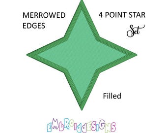 Parche bordado de estrella de 4 puntas: Marco con borde merrowed (descarga instantánea)