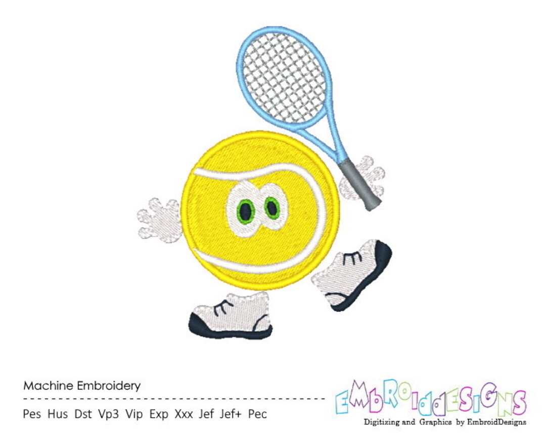 Tennis Ball Embroidery Design Character Embroidery Instant Etsy