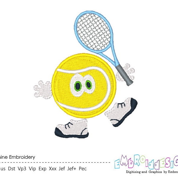 Balle de tennis Broderie Design Personnage Broderie Téléchargement instantané