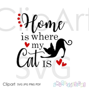 El hogar es donde está mi gato SVG, imágenes prediseñadas que dicen, archivo de corte de gato, imágenes prediseñadas de gatos, descarga digital