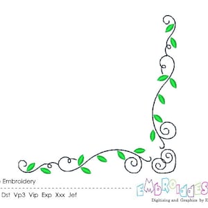 Twirly Vine Corner Frame Machine Embroidery Design Border Embroidery Designs 2 3 4 5 Inch Sizes Instant Download