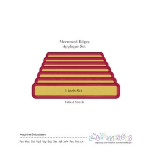 Könnte beinhalten: Ein Set mit sieben 2,5 cm großen Applikations-Stickmotiven mit gekräuselten Kanten. Die Motive sind mit Füllstichen gearbeitet und in einem Gold- und Rottonschema gehalten. Die Motive sind für die Maschinenstickerei geeignet und beinhalten folgende Dateiformate: PES, HUS, DST, VP3, VIP, EXP, XXX, JEF, JEF+, PEC und PES v_4.