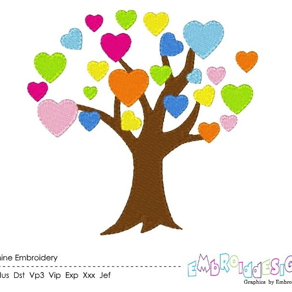 Tree Machine Embroidery Design Heart Embroidery Designs Filled stitch Instant download