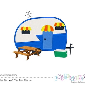 Camper Machine Embroidery Design Camping Filled Stitch Instant Download