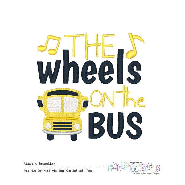 Adorable Wheels on the Bus Machine Embroidery Design - Perfect for Nursery Decor!