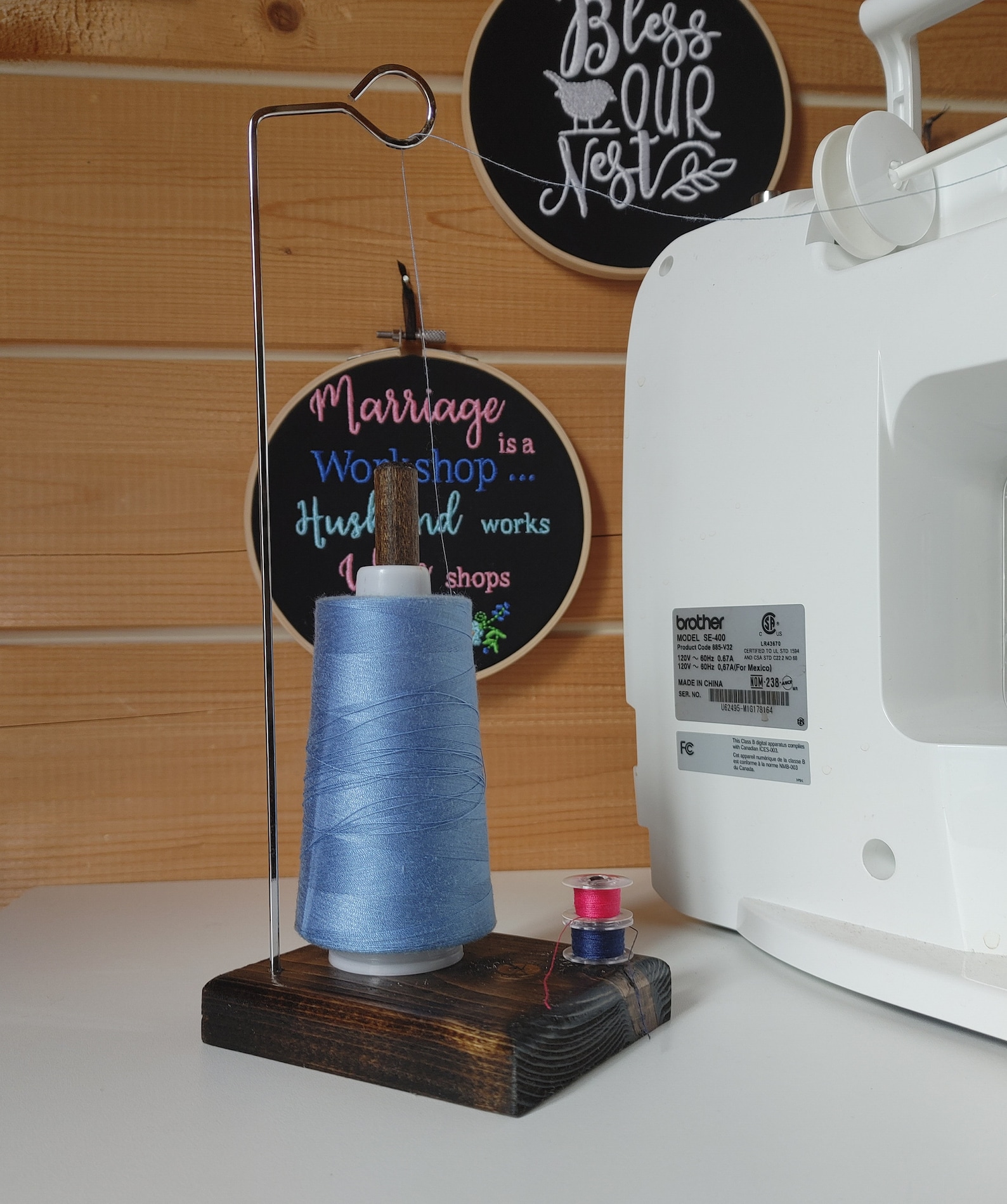 Thread Holder Large Spool Thread Dispenser Easy Change Wood Etsy