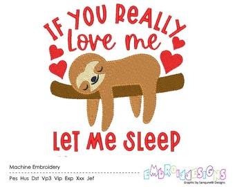 Funny Sloth Machine Embroidery Design Saying Cute Love You Small Animal Embroidery Instant Download