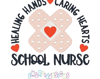 School Nurse Embroidery Design - Caring Hearts -Healing Hands - Digital Download