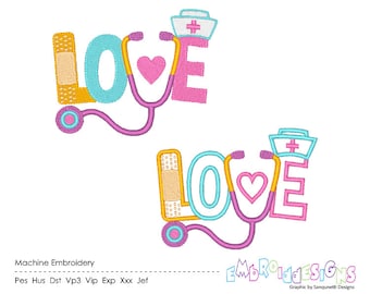 Nurses Machine Embroidery Applique Design Love Nursing Embroidery