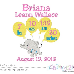 Baby Geburtsanzeige Vorlage: Mädchen oder Junge Stickdatei (Instant Download)