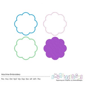 Flower Embroidery Applique Design Set of 4,  Machine Embroidery Frame, Border Applique, Blanket Stitch, Zigzag Stitch