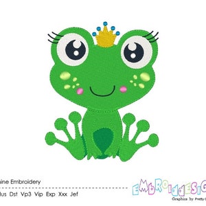 Cute Frog Prince Embroidery Design with Crown Reptile Embroidery Pattern for Children Instant Download