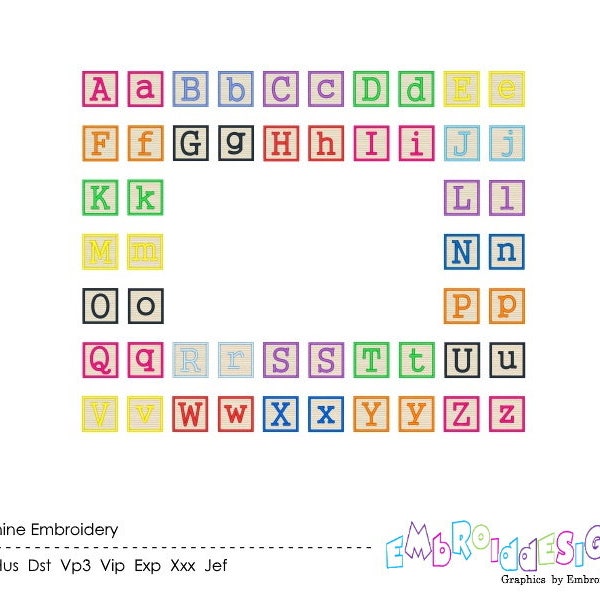 Alphabet Blocks Embroidery Designs Embroidery Alphabet Font Set Blocks Machine Embroidery Letters Filled Stitch Instant Download