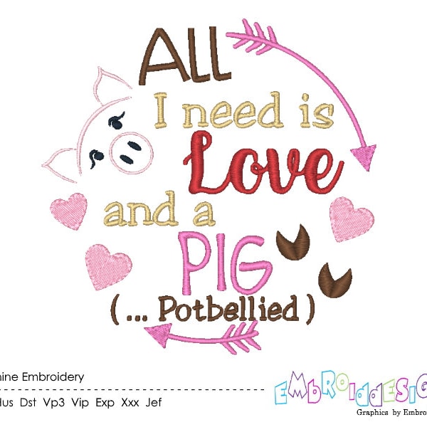 Pig Machine Embroidery Design Saying Funny Design Quote Pot Belly Pig Embroidery Pattern Instant Download