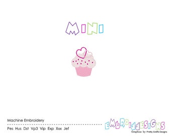 Mini Cupcake Machine Embroidery Design with Hearts Embroidery Food Cake Design Instant Download