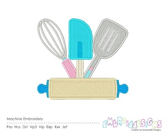 Utensils Machine Embroidery Design Kitchen Embroidery Designs Filled stitch Template Instant download