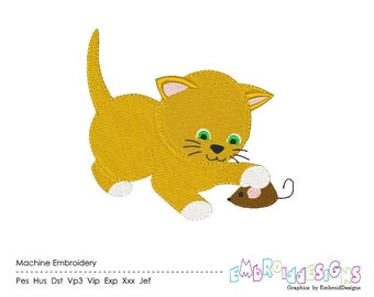 Kitten Machine Embroidery Design Playful Kitten Embroidery Designs Mouse and Cat Embroidery Filled Stitch Instant Download