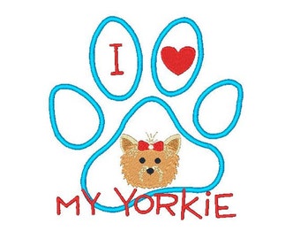 Yorkie Applique Machine Embroidery Design Dog Applique Design Sayings 4X4 5X7 6X10 Instant download