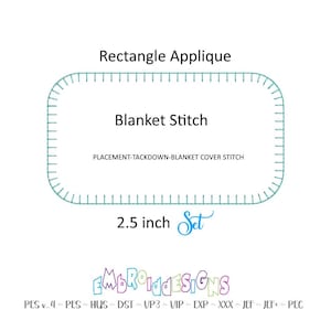 Conjunto de patrones de bordado a máquina con apliques rectangulares - Diseño de puntada de manta de 2,5 pulgadas