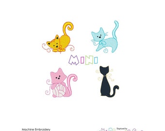 Whiskers and Meows: Mini Kitty Embroidery Design Set of 4, Adorable Kitten Patterns