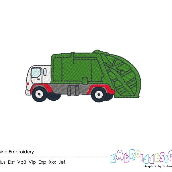 Garbage Truck Machine Embroidery Design Embroidery Designs Trucks Truck Design Filled Stitch 4X4 5X7 6X10 8X7 Instant Download