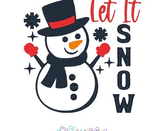 Snowman Embroidery Machine Design - Snowflakes, Stick Arms -Let it Snow