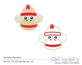 Sock Monkey Machine Embroidery Designs Set Applique Monkey Instant Download