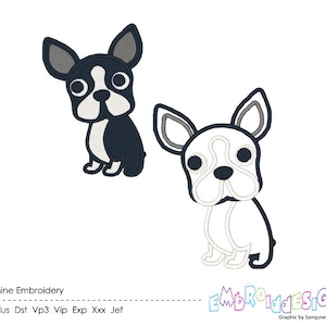 Boston Terrier Embroidery Applique Designs Set Machine Embroidery Design Dog