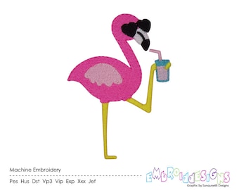 Diseño de bordado de flamenco / Patrón de pájaro