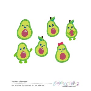 Lebendiges Obst Stickdateien Set - 6 Avocado Designs