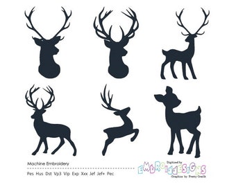 Deer Silhouette Embroidery Design Pack Embroidery Bundle Set of 6 Silhouettes Instant Download