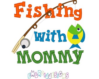 Diseño de bordado "Pescando con mamá" (Descarga instantánea)