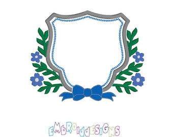 Diseño de bordado a máquina con marco decorativo: Bordes con escudos florales (Descarga digital)