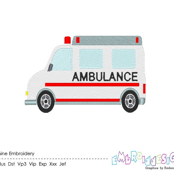 Ambulance Machine Embroidery Design Emergency Vehicle Embroidery Designs Instant download