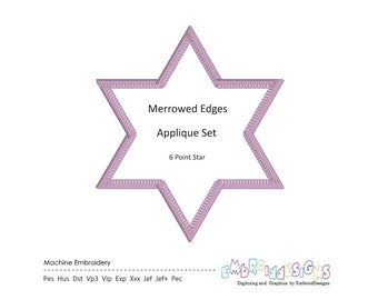Diseño de bordado con aplique de estrella: Marco con borde merrowed (descarga instantánea)